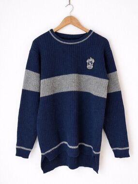 Ravenclaw Quidditch Harry Potter Lambswool Sweater Blue Gray Crest Sz XL